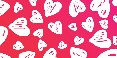 Valentine's Day Red Background Pattern with Doodle Hearts