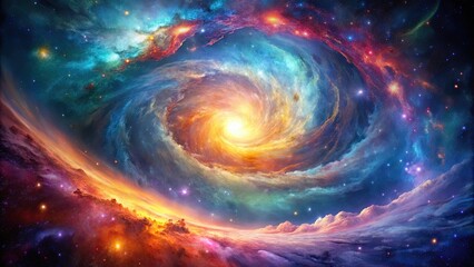 Obraz premium Cosmic nebula galaxy abstract with vibrant colors and swirling patterns, space, stars, astronomy, universe, nebula