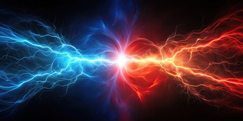 Fototapeta premium Battle of relative red and blue energy, contrast, dynamic, clash, vibrant, intensity, competition, colorful, abstract, power