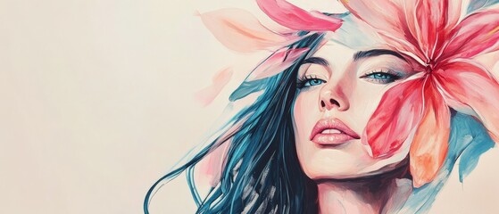 Beautiful Woman with Flower Crown | Vibrant Portrait Artistry | Floral Aesthetic | Modern Illustration | Creative Female Beauty Design
