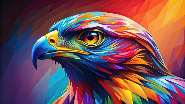 Colorful abstract WPAP style hawk bird in vibrant colors, WPAP, abstract, colorful, hawk, bird,vibrant, colors