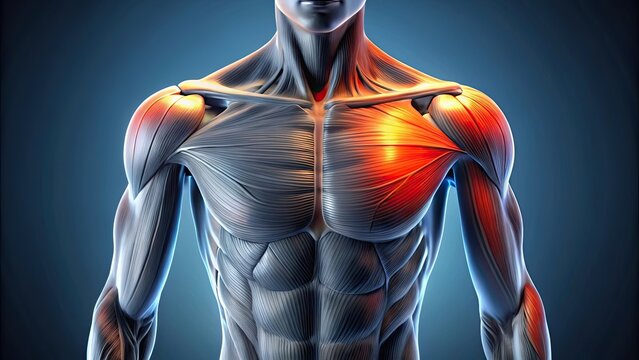 Highlighted deltoid muscle with upper limb , deltoid, shoulder, muscle, anatomy, human body, healthcare, fitness