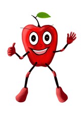 Red apple human character smiling happily 