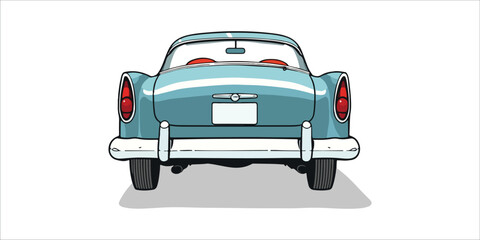 back view vintage classic blue Car cartoon drawing