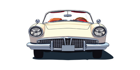front view Classic white Convertible Cruising drive Along the way cartoon