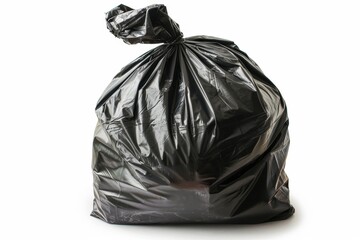 A Full Black Plastic Garbage Bag Isolated on White Background Studio Shot
