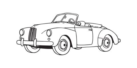 side Classic Car Driving cartoon drawing