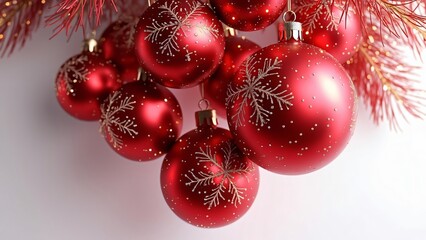 Stunning 3D Red Glass Christmas Baubles, Festive Ornament Cluster PNG Image