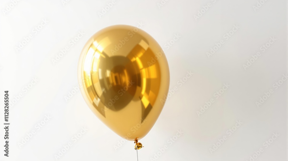 Poster golden metallic balloon floating on white background.