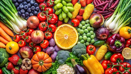 Collage of various colorful ripe fruits and vegetables , healthy, fresh, colorful, nutritious, organic, market, produce