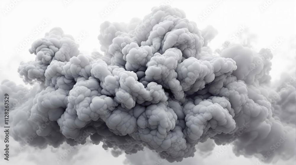 Poster Dense gray smoke cloud with intricate textures on a white background.