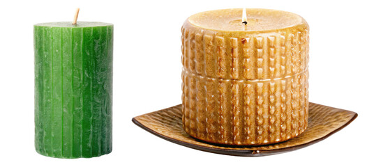 Two decorative candles isolated with transparent background