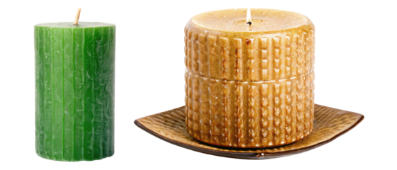 Two decorative candles isolated with transparent background
