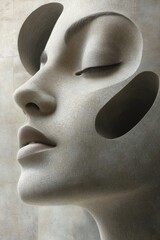 Naklejka premium Abstract artistic face sculpture in grayscale with dramatic shadows