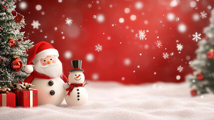 Obraz premium Santa Claus and Snowman Cartoon Spreading Christmas Cheer.Cute Christmas Cartoon: Santa and Snowman in Winter Wonderland.A Whimsical Christmas Cartoon Scene