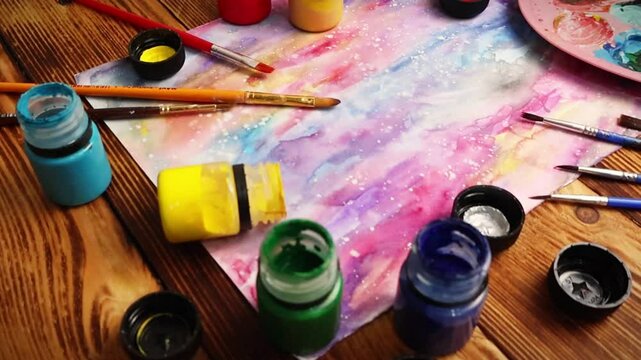 Painting surface Gouache colors Different bruches