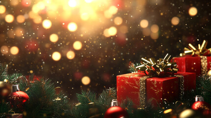Christmas Gift Boxes Background with Holiday Sparkle.eautifully Wrapped Christmas Gift Box.