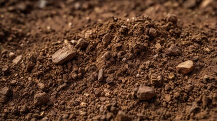 Brown soil dirt surface close up. Background texture for backdrops or mapping