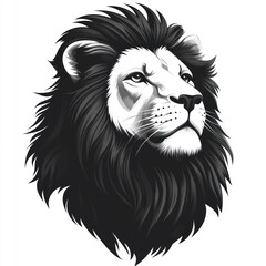 Majestic lion head in monochrome, looking upward.