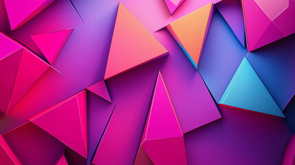 Abstract Geometric Triangles Pink, Purple, Blue 3D Shapes. Generative Ai.