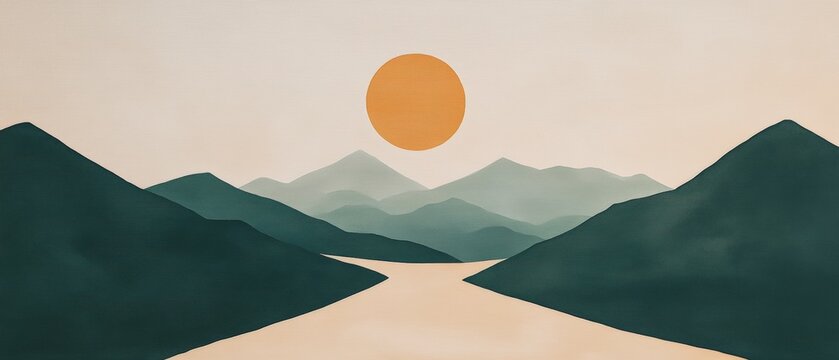 Sonnenuntergang &Atilde;&frac14;ber Berglandschaft &acirc;&euro;&ldquo; Minimalistisch