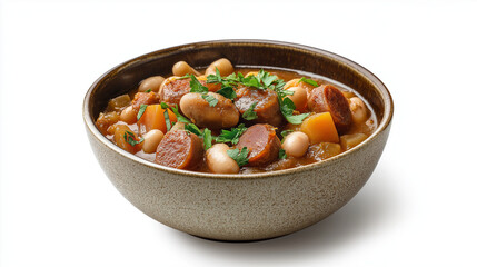 Delicious White Bean Stew with Chorizo, Parsley, and Vegetables. Generative Ai.
