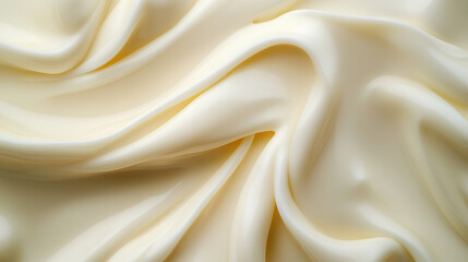 Fototapeta premium Elegant silk and satin fabric with smooth, shiny texture in cream and gold tones, creating a luxurious, soft, and flowing backdrop