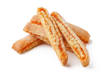 Crunchy cheese sticks served on a white background perfect for snacking or appetizers during gatherings