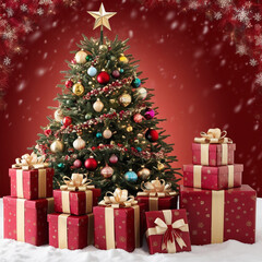 Merry Christmas Day Background 2025 Christmas tree with gift boxes