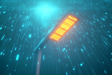 Obraz premium Glowing blue digital starburst illustration, perfect for futuristic technology or underwater space backgrounds