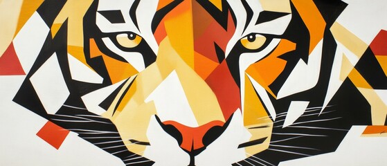 Vibrant Geometric Tiger Art: Bold Orange & Black Abstract Design for Wildlife Enthusiasts and Modern Decor