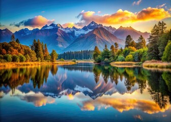 Fototapeta premium New Zealand's Matheson Lake: captivating landscape photography, mirroring nature's beauty.