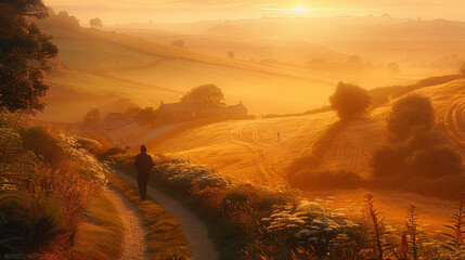 Solitary Stroll Through Idyllic Countryside