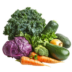 Natural Eat seasonal winter vegetables kale root veggies Isolated On White Background