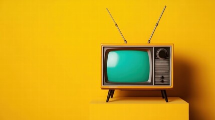 Retro Television in Bright Yellow Background with Classic Design