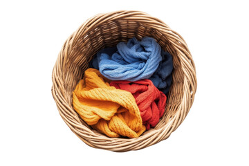 Obraz premium Colorful fabrics in a woven basket organized by hue for a vibrant display in a home setting
