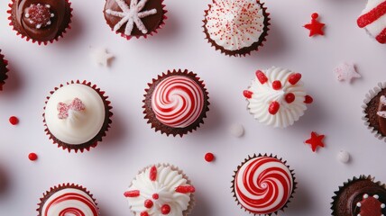 Delicious mini cupcakes adorned with festive holiday flavors like peppermint and chocolate for a sweet celebration.
