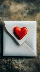 Fototapeta premium Heart-shaped wax seal on a white envelope conveys love for Valentine's Day