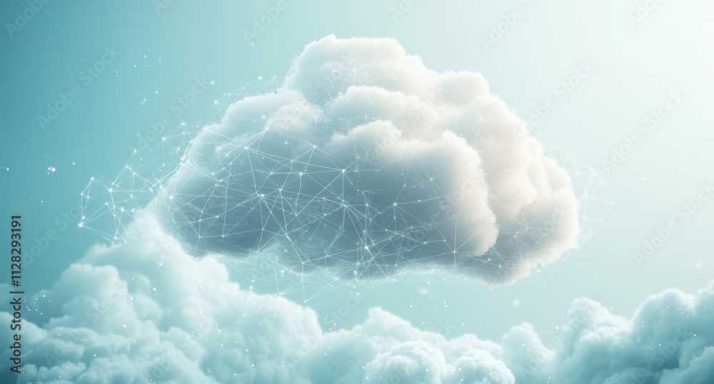 Poster abstract depiction of a cloud with a network of interconnected lines and points, representing data, 