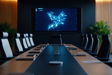 Holographic supply chain map displayed in a futuristic digital environment for enhanced logistics visualization.