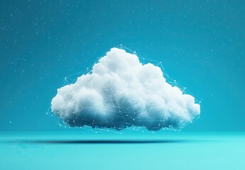 Abstract representation of a cloud with digital connections against a turquoise background showcasing technology and innovation in cloud computing concepts