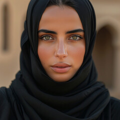 Naklejka premium arab women wearing black traditional dress in derert