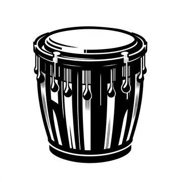 Isolated black and white vector illustration of conga drum on white background.