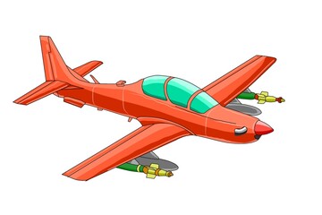 Propeller military aircraft cartoon isolated on white background.