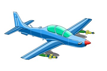 Propeller military aircraft cartoon isolated on white background.
