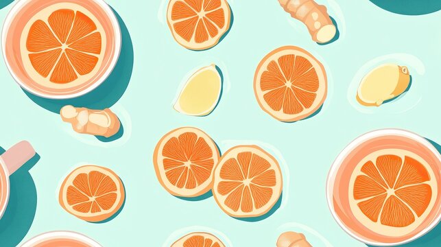 orange lemonade fruid background seamless with green background  orange refreshment