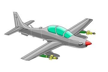 Propeller military aircraft cartoon isolated on white background.
