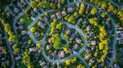 Aerial view of a new housing development with rows of modern homes surrounded by green spaces