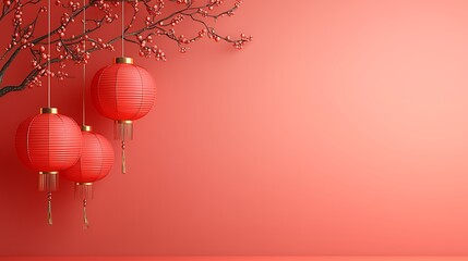 Chinese new year background lanterns adorned with blossoms cultural celebration festive setting