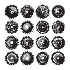 Circular saw blades set silhouette vector illustration